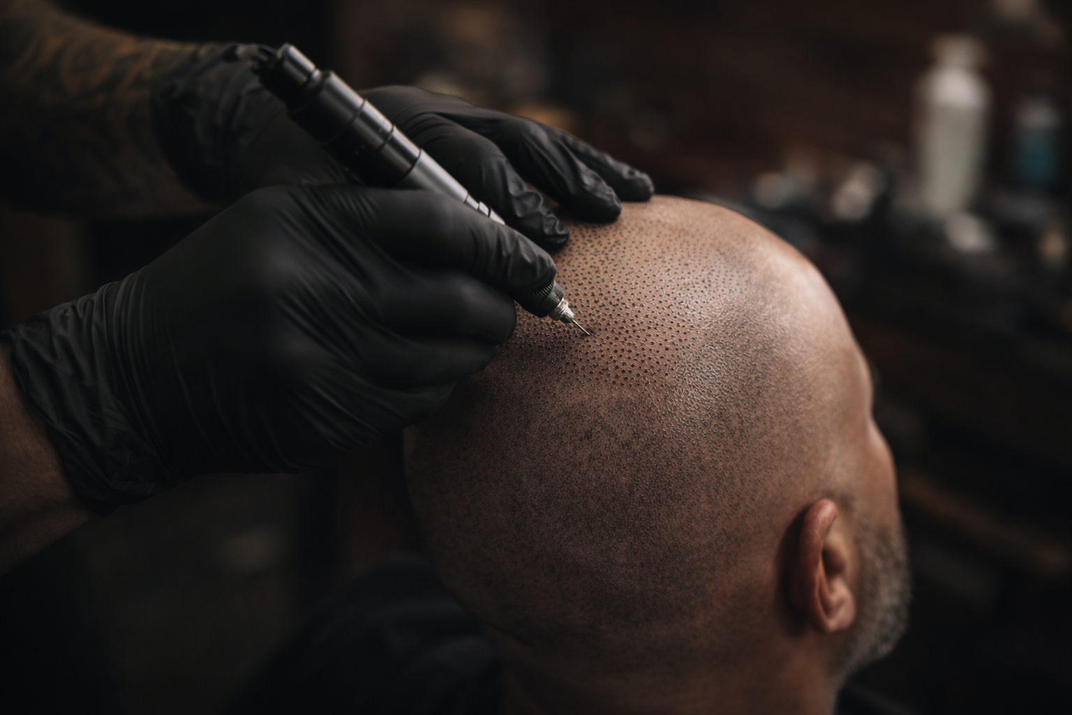 Procedimiento de micropigmentación capilar - técnica de implantación de micropuntos en cuero cabelludo